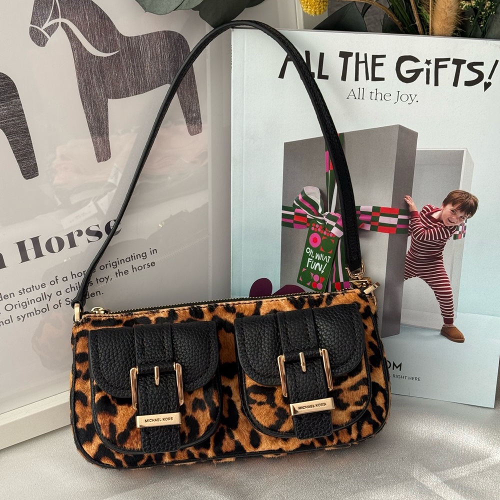 Michael Kors Leopard Print Shoulder Bag in Brown and Black